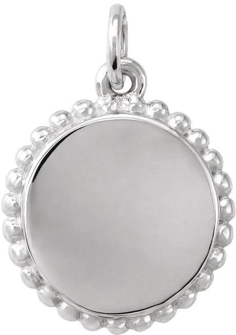 14K White Gold Engravable Beaded Disc Charm/Pendant