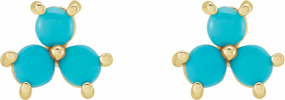 14K Yellow Turquoise Three-Stone Cabochon Earrings