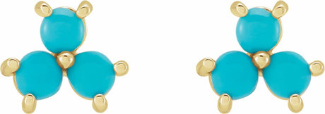 14K Yellow Turquoise Three-Stone Cabochon Earrings