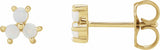 14K Yellow White Opal Three-Stone Cabochon Earrings
