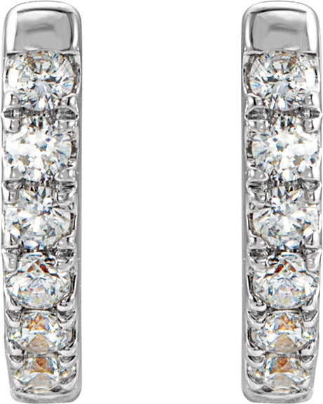 14K White 1/8 CTW Natural Diamond Hoop Earrings