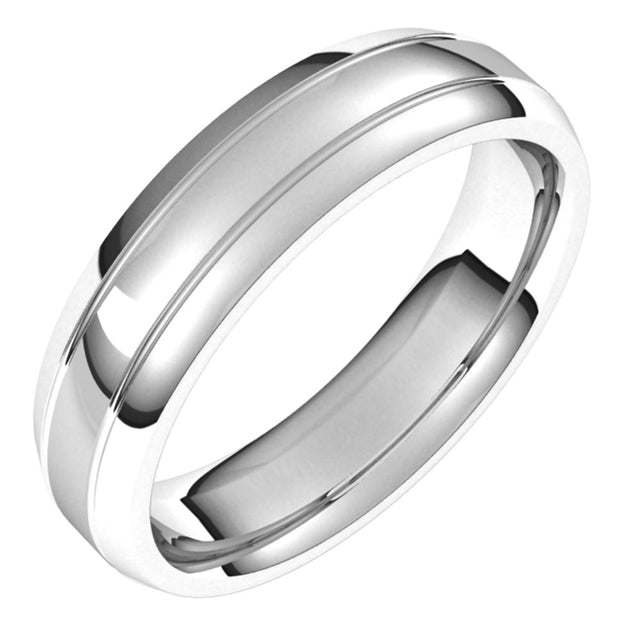 14K White 5 mm Grooved Beveled-Edge Band Size 7.5