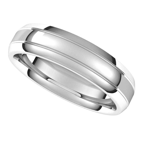 14K White 5 mm Beveled-Edge Grooved Comfort-Fit Half Round Band