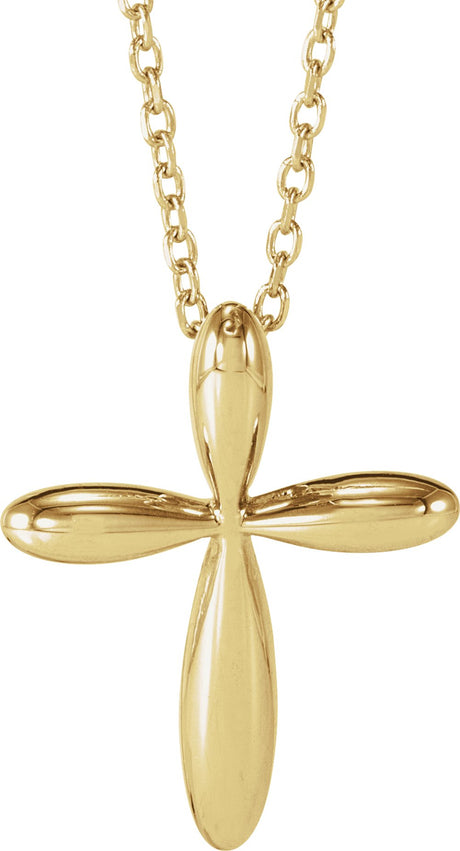 14K Yellow Gold 17x13 mm Cross 16-18" Necklace