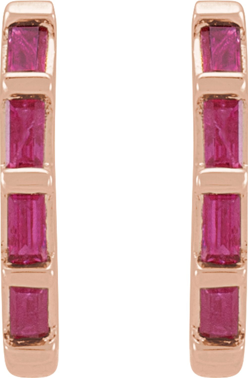 14K Rose  Natural Ruby Huggie Earrings