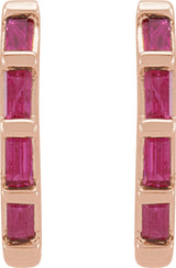 14K Rose  Natural Ruby Huggie Earrings