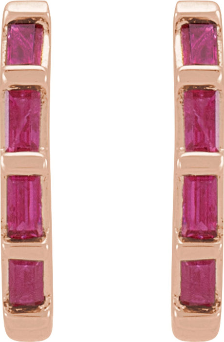 14K Rose  Natural Ruby Huggie Earrings