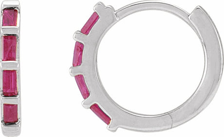 14K White Gold Natural Ruby Huggie Earrings