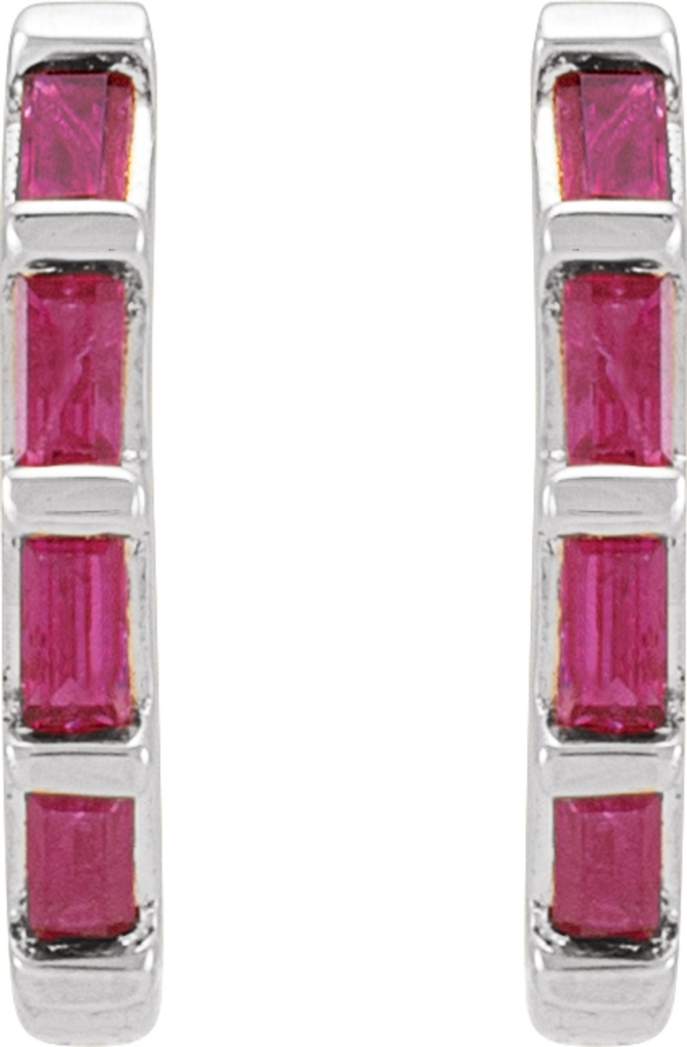 14K White Gold Natural Ruby Huggie Earrings