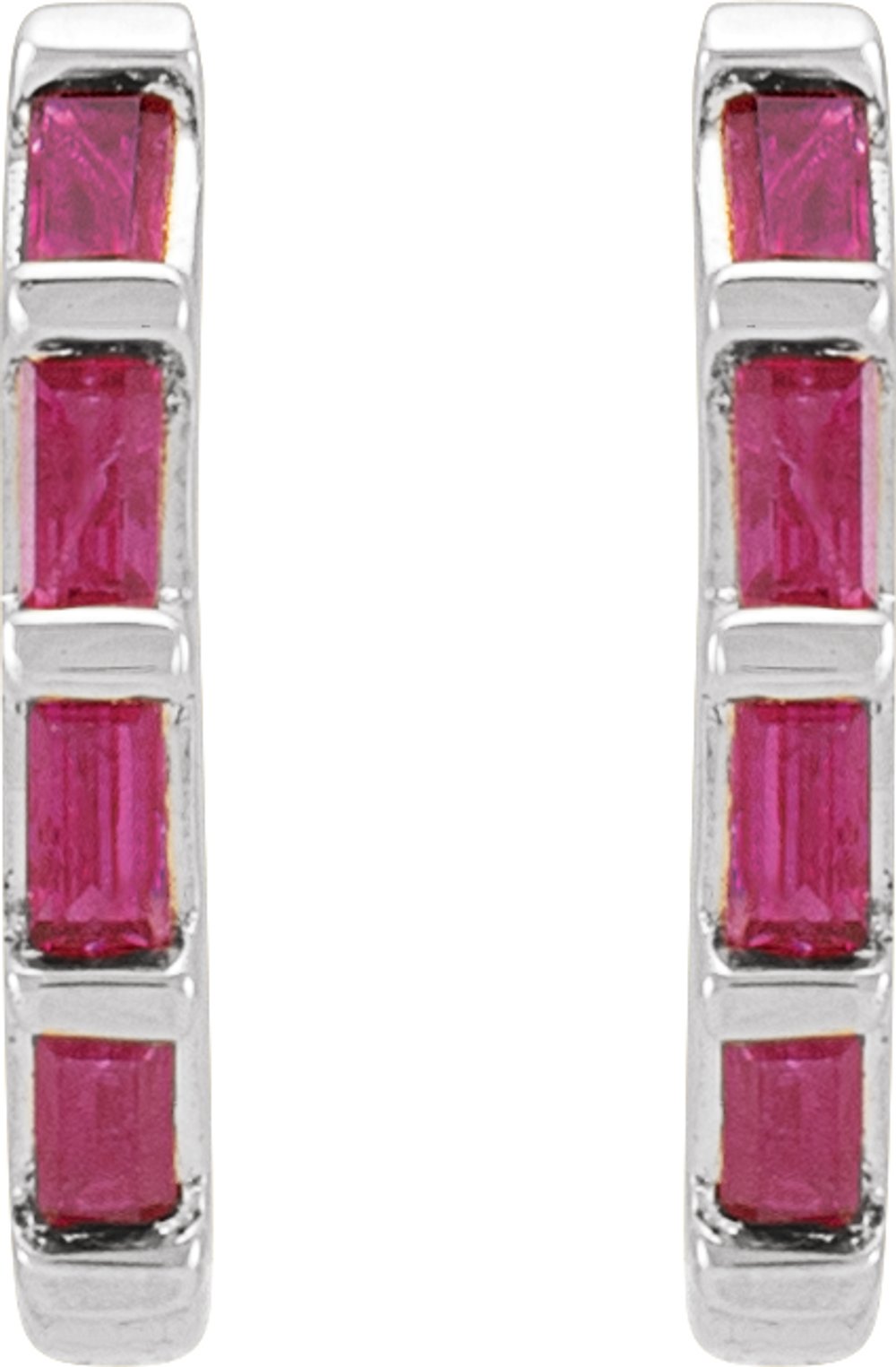 14K White Natural Ruby Huggie Earrings