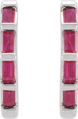 14K White Natural Ruby Huggie Earrings