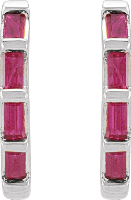 14K White Natural Ruby Huggie Earrings