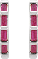 14K White Gold Natural Ruby Huggie Earrings