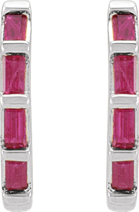 14K White Gold Natural Ruby Huggie Earrings
