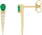 14K Yellow Natural Emerald & 1/8 CTW Natural Diamond Spike Earrings