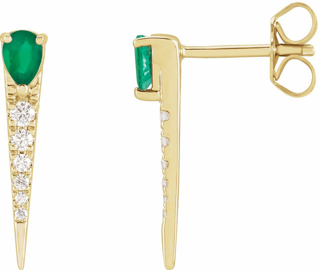 14K Yellow Natural Emerald & 1/8 CTW Natural Diamond Spike Earrings