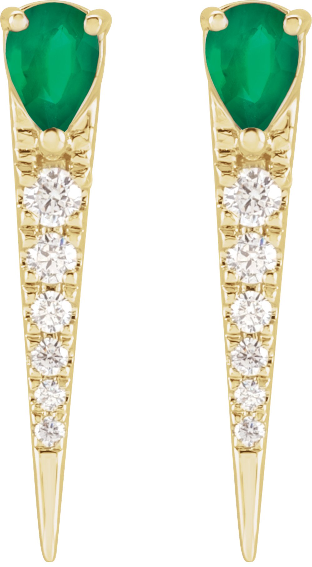 14K Yellow Natural Emerald & 1/8 CTW Natural Diamond Spike Earrings