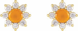 14K Yellow Natural Citrine & 1/8 CTW Natural Diamond Flower Earrings