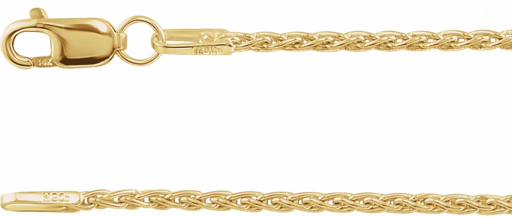 14K Yellow Gold 1.25 mm Wheat 7" Chain