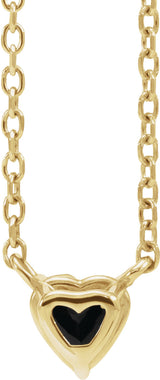 14K Yellow Gold Natural Black Onyx Heart 16-18" Necklace 