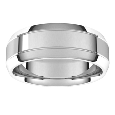 14K White 7 mm Beveled-Edge Grooved Comfort-Fit Half Round Band Size 10