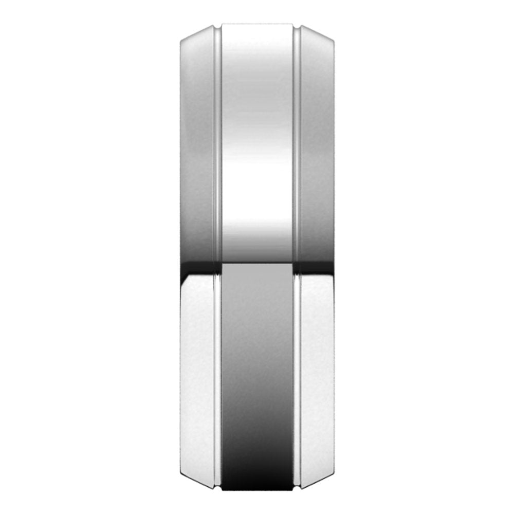 14K White 7 mm Beveled-Edge Grooved Comfort-Fit Half Round Band Size 10