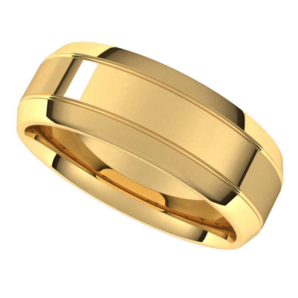 14K Yellow Gold 7 mm Beveled-Edge Grooved Comfort-Fit Half Round Band Size 12