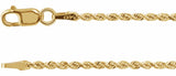 14K Yellow 1.6 mm Diamond-Cut Rope 7" Chain