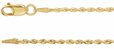 14K Yellow 1.3 mm Diamond-Cut Rope 20" Chain