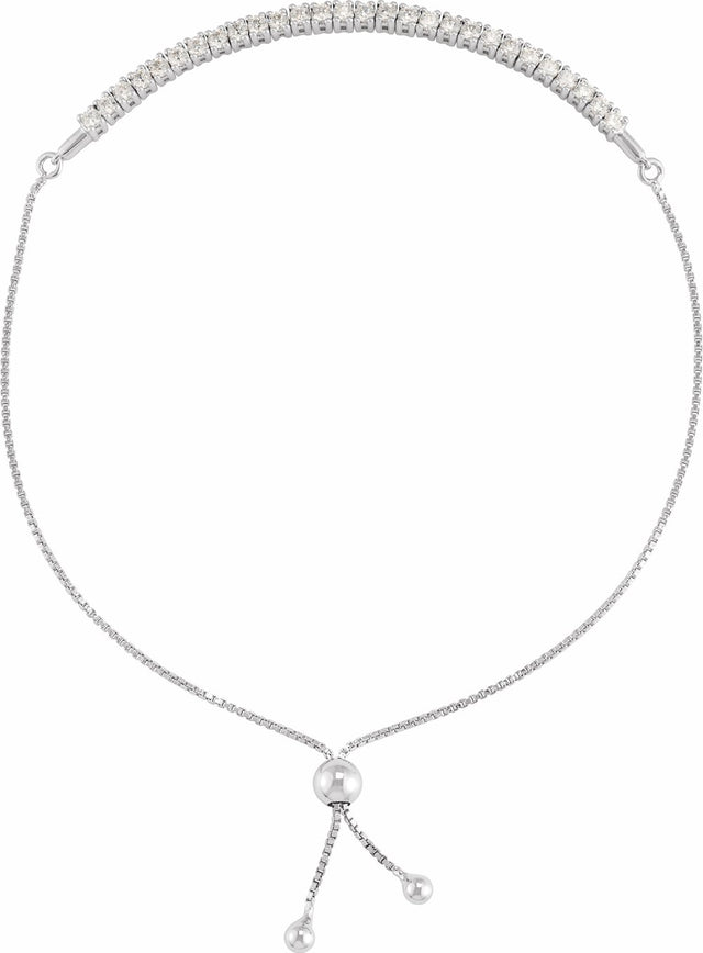 14K White Gold 1 CTW Lab-Grown Diamond Bolo 9 1/2" Bracelet