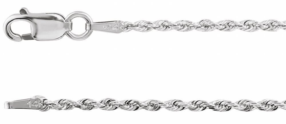 14K White Gold 1.3 mm Diamond-Cut Rope 20" Chain