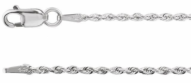 14K White Gold 1.3 mm Diamond-Cut Rope 20" Chain