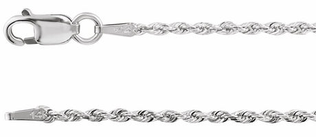 Rhodium-Plated Sterling Silver 1.3 mm Diamond-Cut Rope 16" Chain