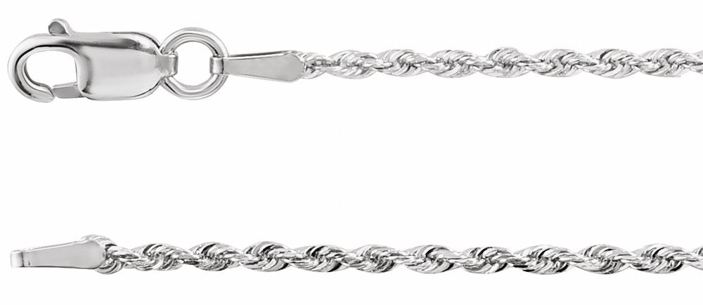 14K White Gold 1.3 mm Diamond-Cut Rope 7" Chain 