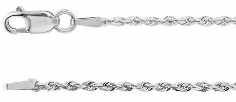 Rhodium-Plated Sterling Silver 1.3 mm Diamond-Cut Rope 20" Chain