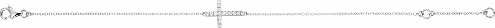 Sterling Silver Imitation White Cubic Zirconia Sideways Cross 7-8" Bracelet