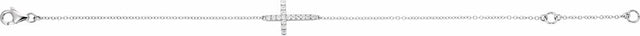 Sterling Silver Imitation White Cubic Zirconia Sideways Cross 7-8" Bracelet