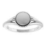 14K White 8.7 mm Engravable Beaded Signet Ring