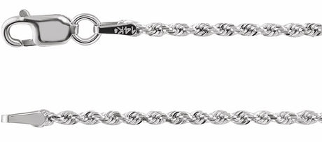 14K White Gold 1.6 mm Diamond-Cut Rope 7" Chain 