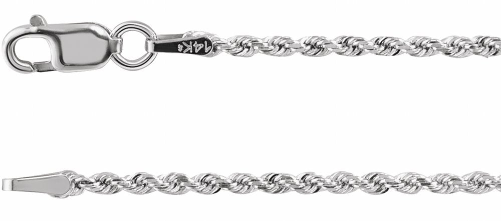 14K White Gold 1.6 mm Diamond-Cut Rope 16" Chain 
