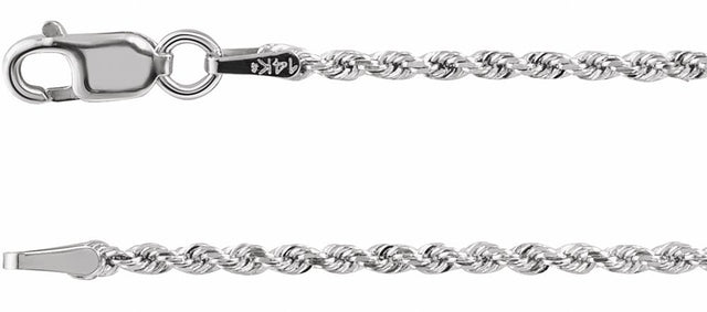 14K White Gold 1.6 mm Diamond-Cut Rope 16" Chain 