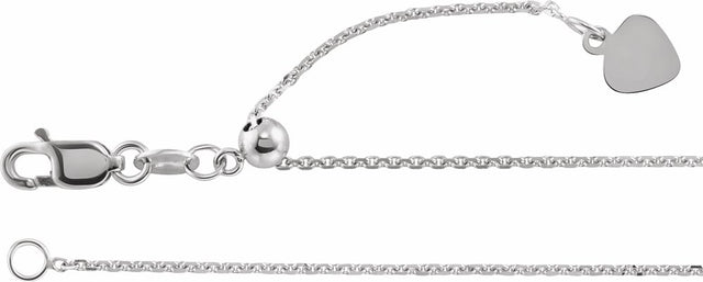 14K White Gold 1 mm Adjustable Cable 16-22" Chain