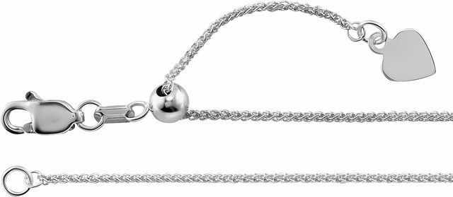 14K White Gold 1 mm Adjustable Wheat 16-22" Chain
