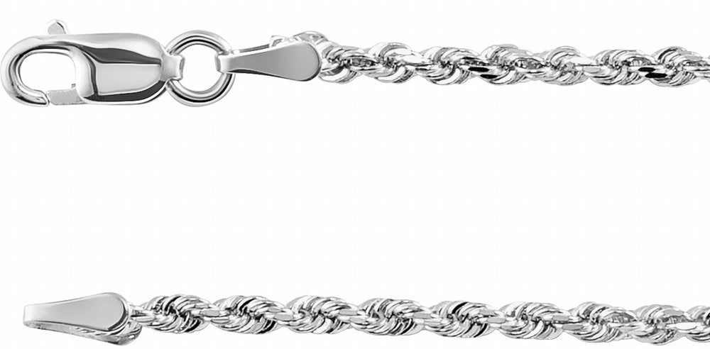 14K White Gold  1.8 mm Diamond-Cut Rope 16" Chain
