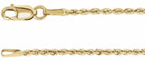 14K Yellow 1.6 mm Diamond-Cut Rope 7" Chain