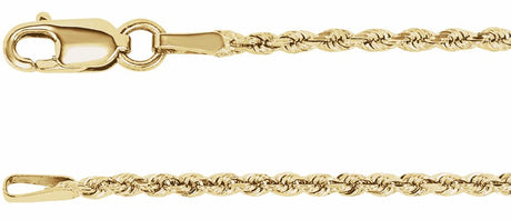 14K Yellow 1.6 mm Diamond-Cut Rope 7" Chain