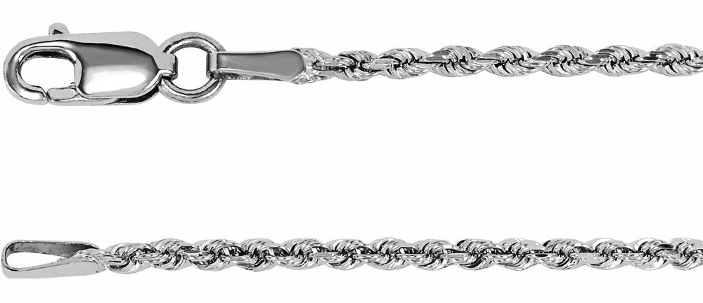 14K White 1.6 mm Diamond-Cut Rope 7" Chain