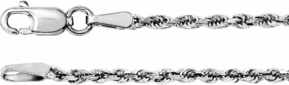 14K White  1.8 mm Diamond-Cut Rope 24" Chain