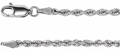 14K White Gold 2.5 mm Rope 24" Chain