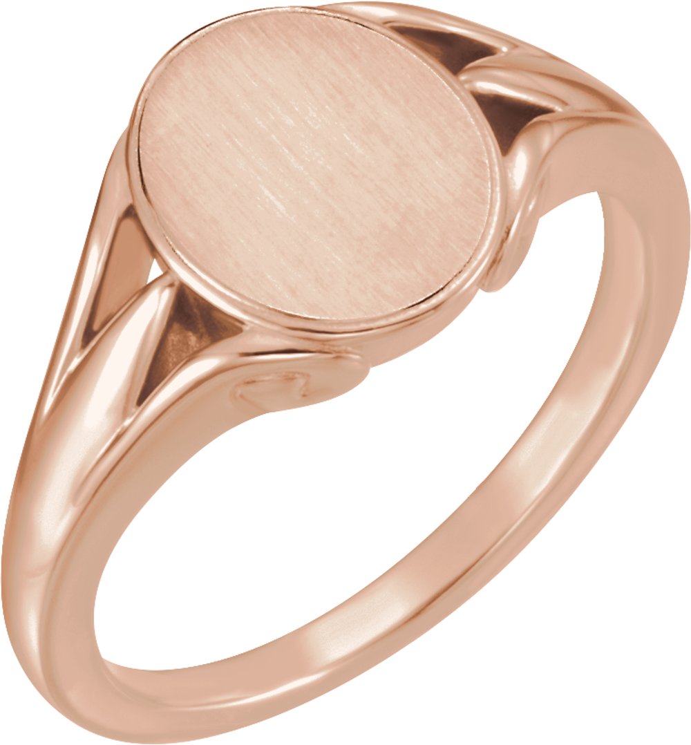 14K Rose 12x10 mm Oval Signet Ring